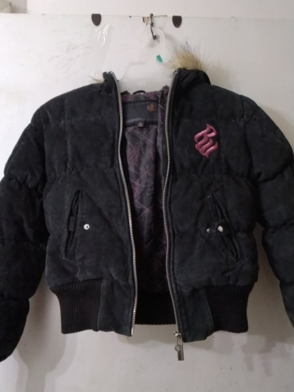 Girls/young Ladies Rocawear Brand Down Black Puffer Jacket with Pink Logo Sz S